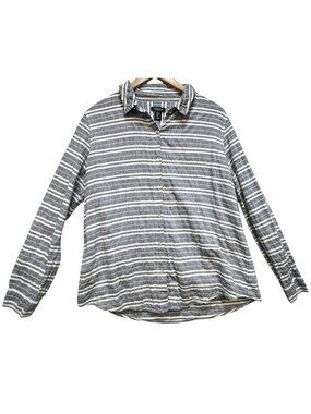 Jones & Co Jones New York Womens Button Up Shirt Large Blue Striped Linen Blend